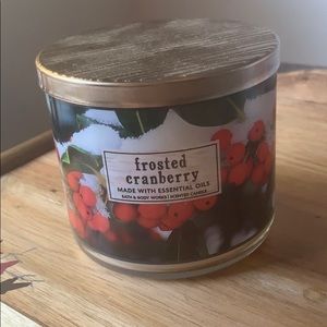 Bath and Bodyworks frosted cranberry candle.